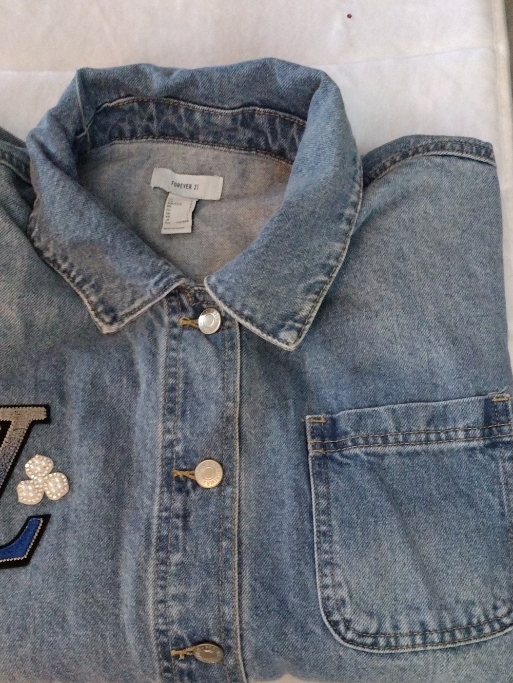 Forever 21 Light Blue Woman's  Denim Jacket with Patch Detail